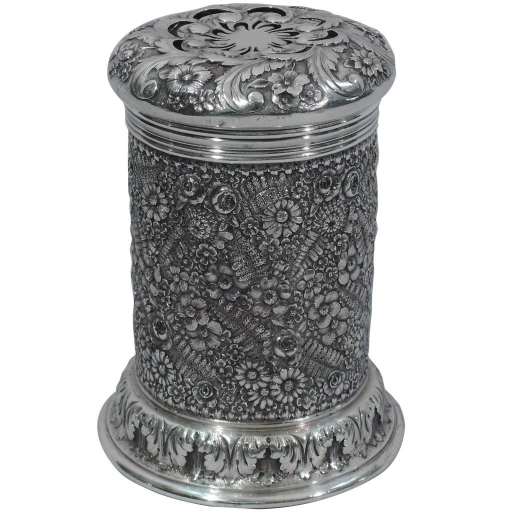 Unusual Sterling Silver Shaker with Floral Repousse by Tiffany 