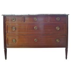 French XIX Marble Top Chest Five Drawer