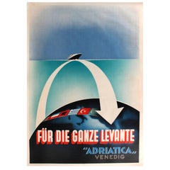 Original Art Deco Cruise Ship Poste, Für Die Ganze Levante "Adriatica" Venedig