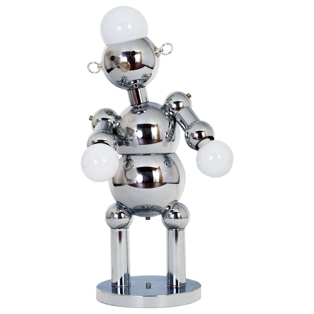 Space Age Italian Robot Table Lamp in Chrome by Torino