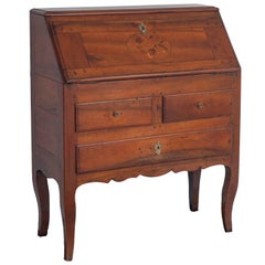 Small Walnut Drop Front Secretaire with Black Painted Inside with Key