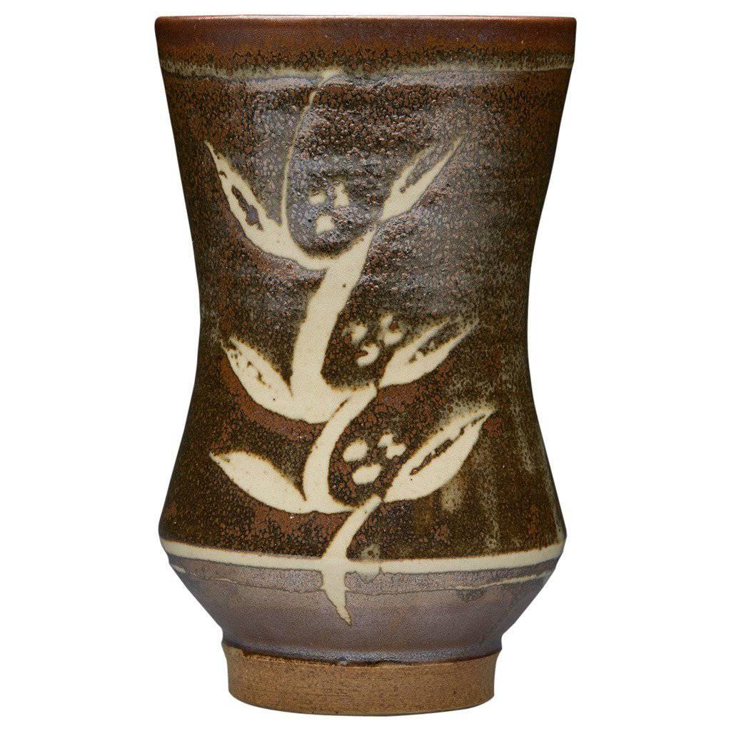 David Leach Studio Pottery Vase with Foliate Designs, 20th Century