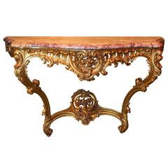 French Louis XV Style Giltwood and Marble-Top Console Table