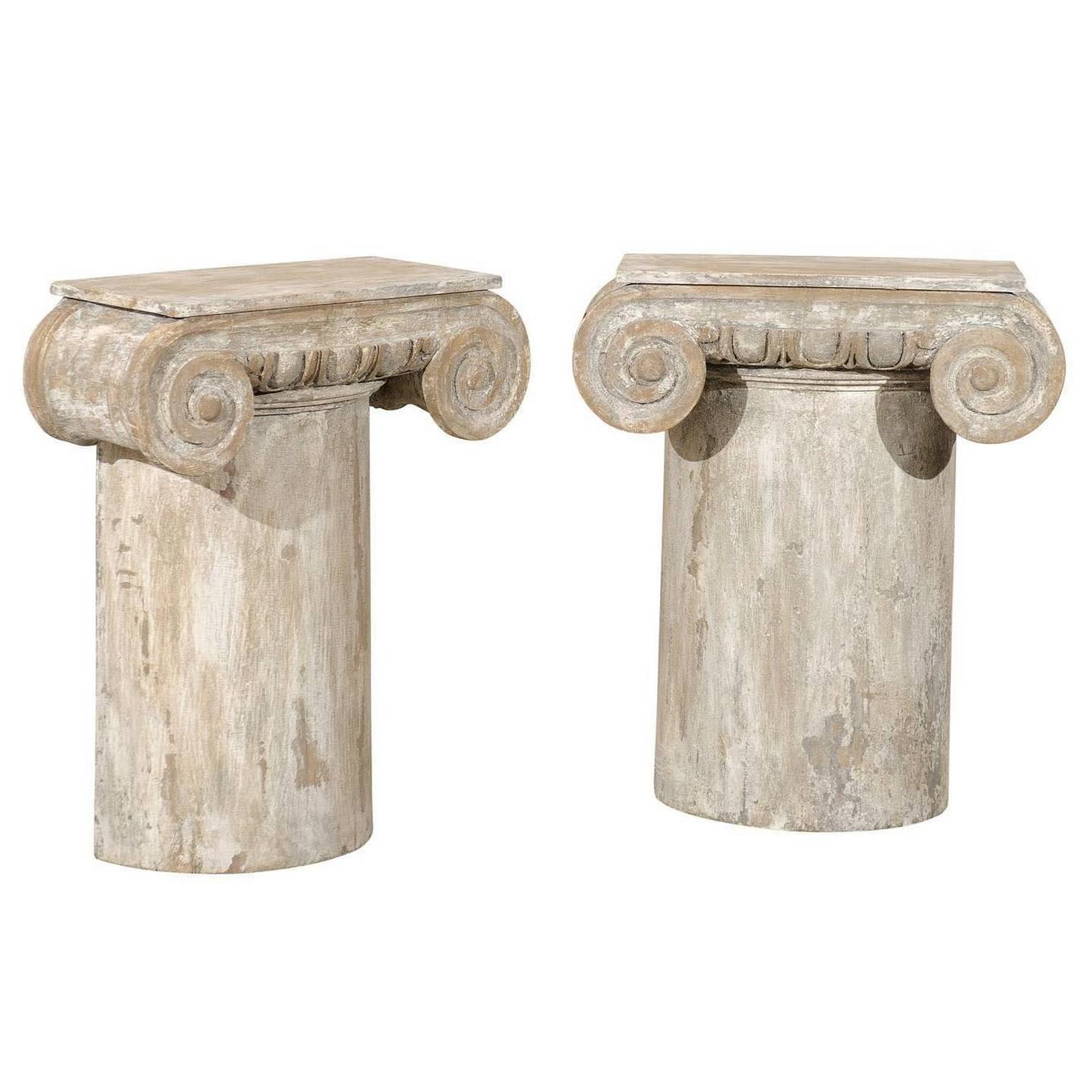 Pair of Painted Wood American Ionic Capital Console Tables