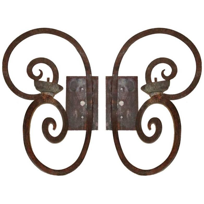 Scrolled Single Arm Wrought Iron Sconce For Sale