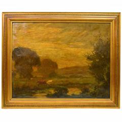 Framed Pastoral Painting on Canvas
