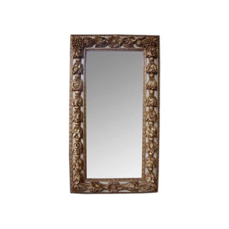 Large rectangular antique silvered French mirror in the Baroque style