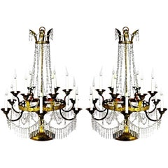 Pair of Italian Crystal, Iron and Giltwood Table Chandeliers, c1780