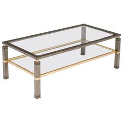 French Vintage Brushed Steel Coffee Table