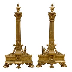 Pair of Late 19th/Early 20th Century Neoclassical Gilt Bronze Andirons