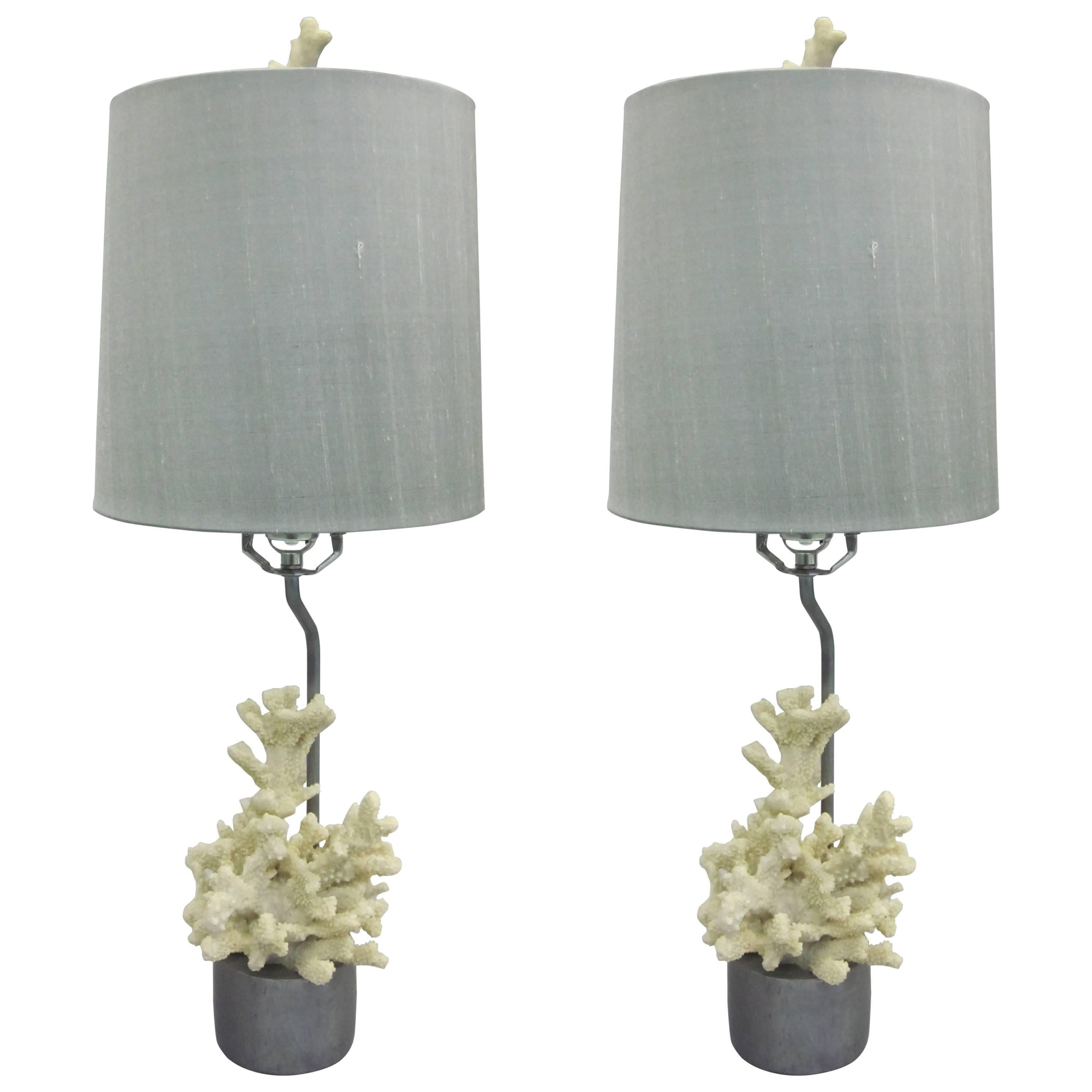 Pair French Mid-Century Modern Style Faux Coral Table Lamps