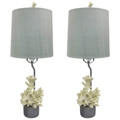 Pair French Mid-Century Modern Style Faux Coral Table Lamps, Jean Michel Frank