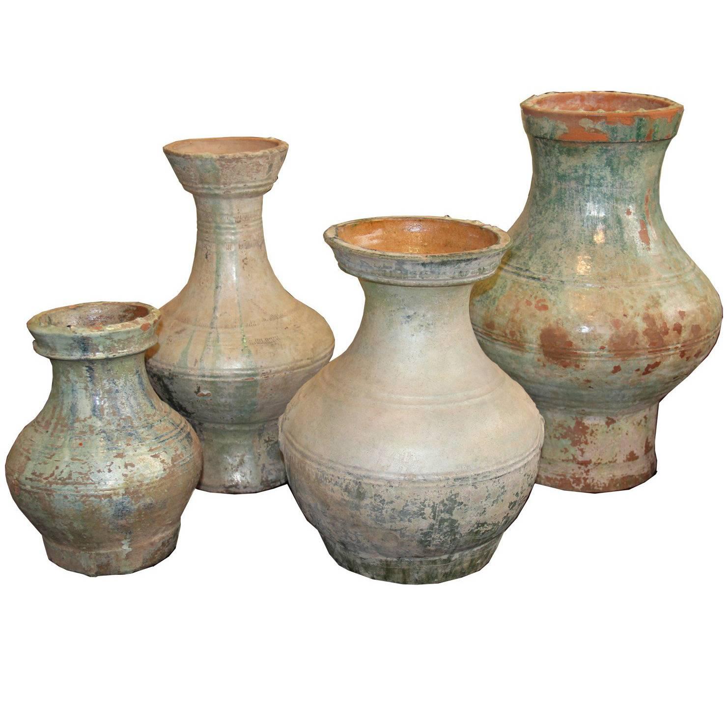 Set of Four Han Dynasty Glazed Earthenware Jars For Sale