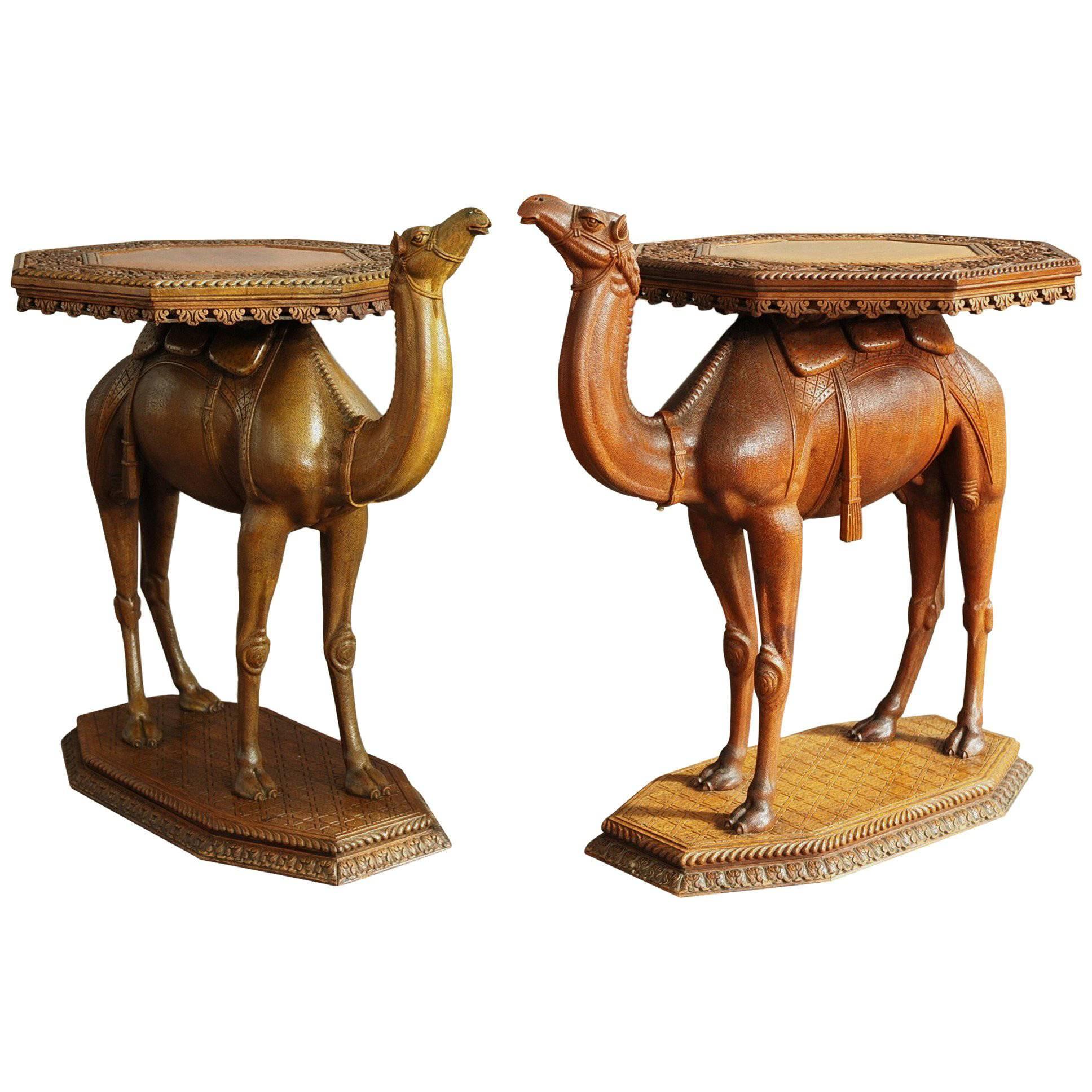 Near Pair of highly decorative Anglo-Indian Camel Tables For Sale