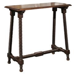 Antique French Wooden Side / Console Table with Bobbin Legs, Turn of the Century