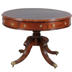 Early 19th Century English Mahogany Drum Table with Brown Leather Top