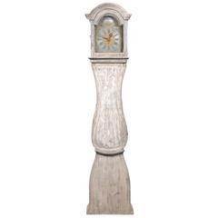 Painted Swedish Tall Case Clock with Brass and Steel Face, 19th Century