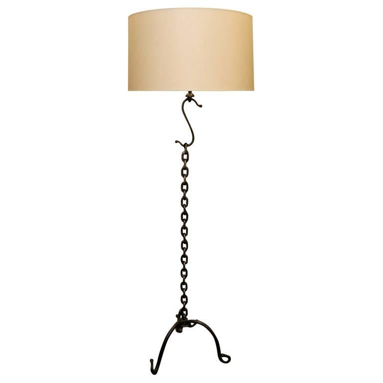  Floor Lamp Mid Century Modern wrought iron links 1940's For Sale