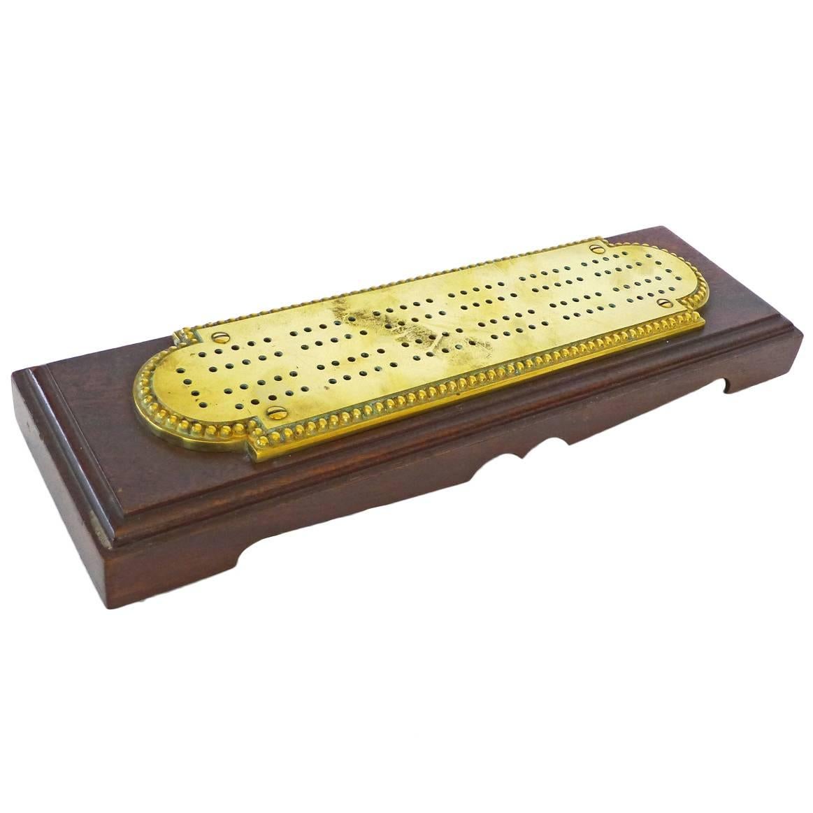 American Brass and Mahogany Cribbage Board, circa 1880 For Sale
