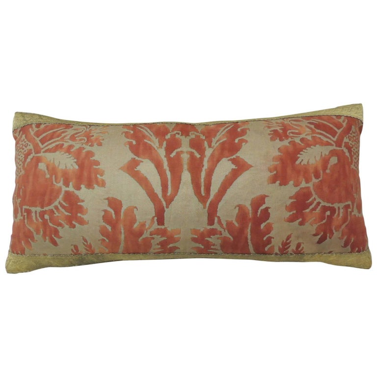 Fortuny Red Glicine Decorative Bolster Pillow For Sale at 1stdibs