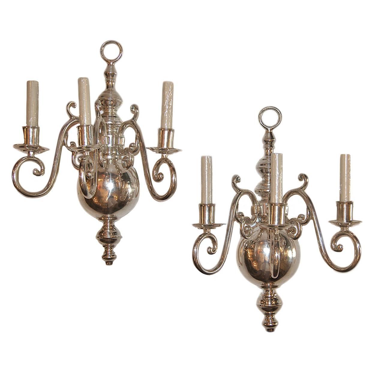 Pair of English Silver-Plated Sconces