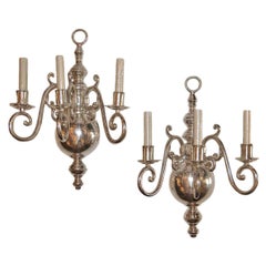 Vintage Pair of English Silver-Plated Sconces