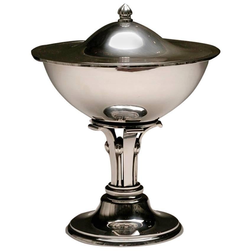 Evald Nielsen Sterling Silver Art Deco Footed Covered Compote For Sale