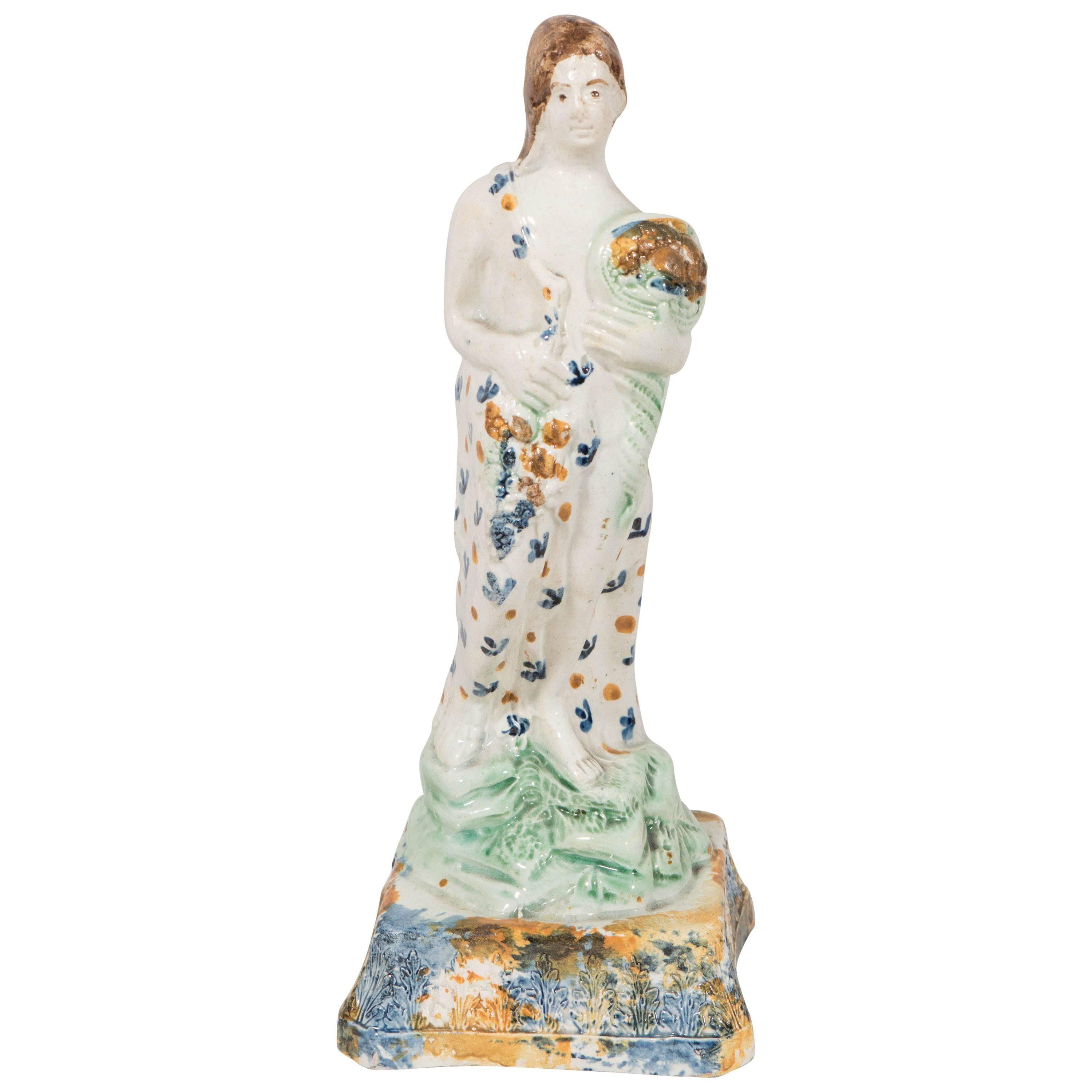 Early Creamware Figure of a Woman Personifying Summer Made in England circa 1790