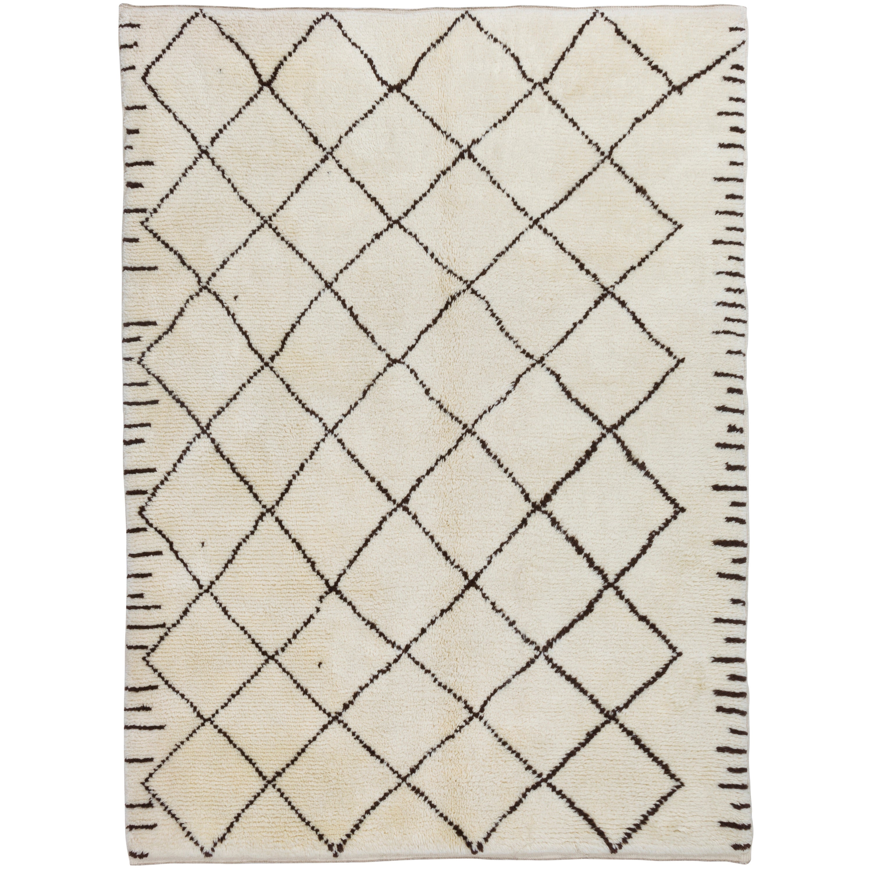 Moroccan Wool Rug in Ivory and Dark Brown For Sale at 1stDibs