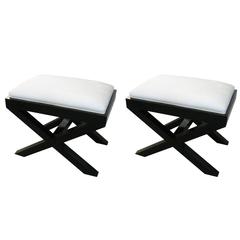Pair of Custom Ebonized X-Frame Benches 3