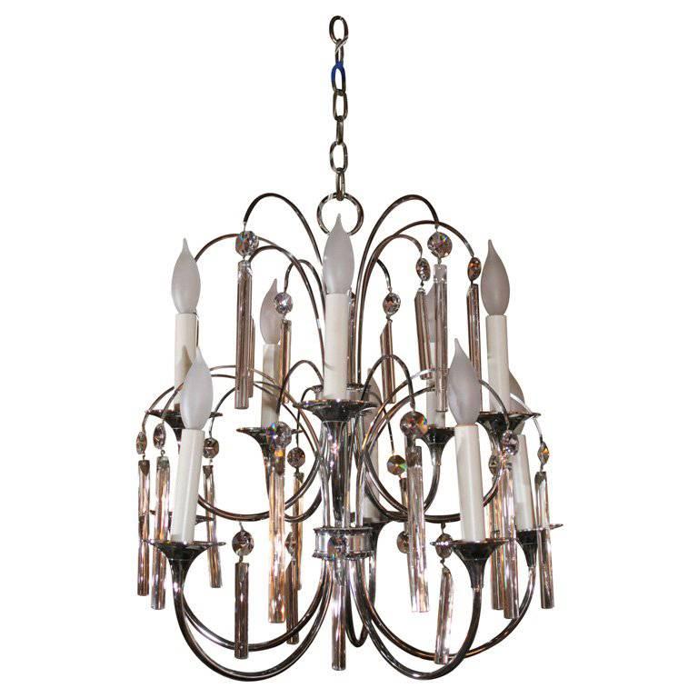 Midcentury Chrome and Crystal Chandelier