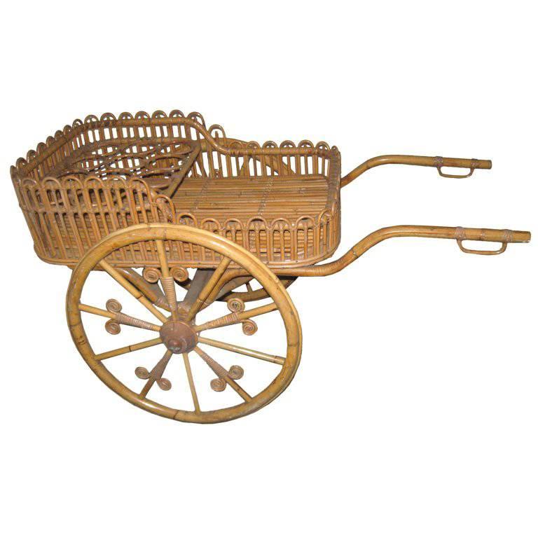 Stick Wicker Bar or Serving Cart For Sale