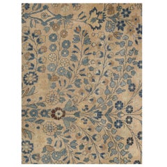 Antique Mashad Persian Carpet, Fine weave, Softs Blues, Beige, Soft Taupe