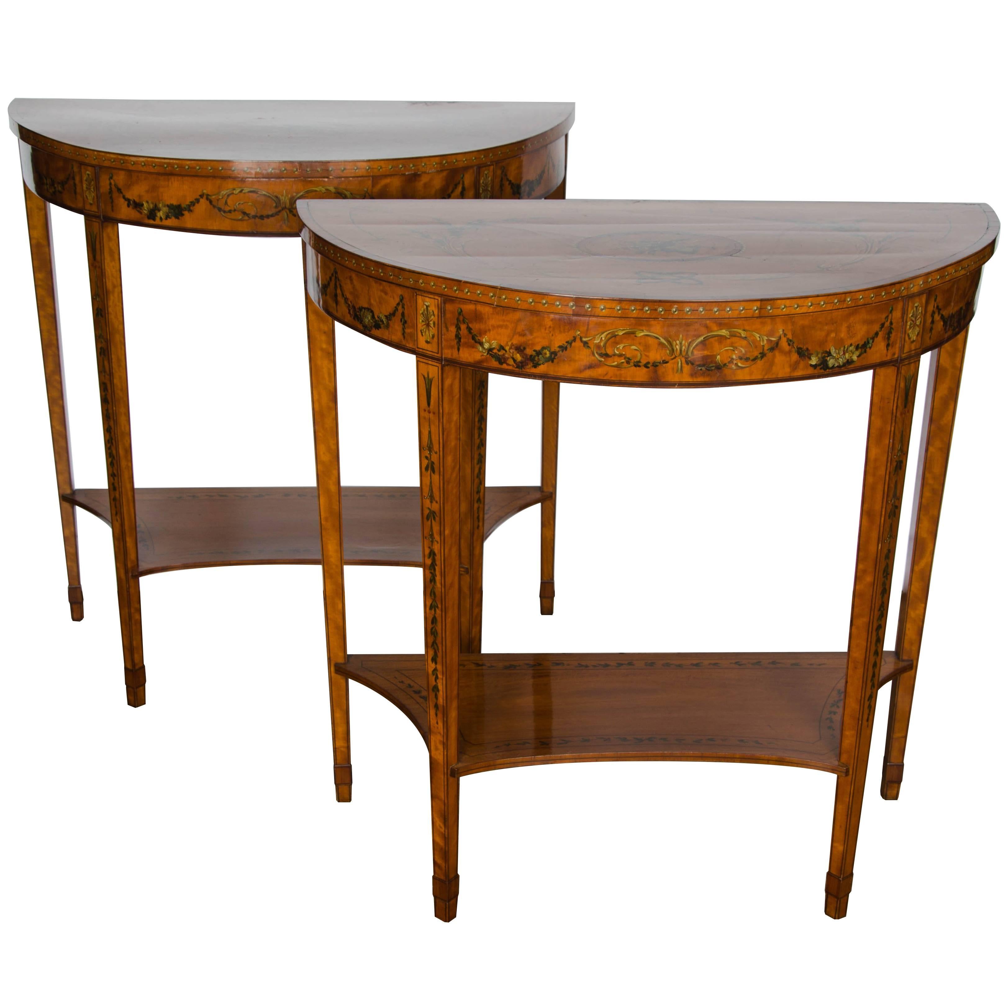 Pair of 19th Century Satinwood Console Tables