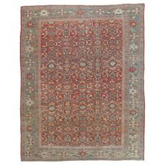 Antique Persian Sultanabad Carpet, Handmade Oriental Rug, Light Blue, Red, Green 9