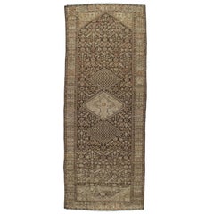 Tapis persan ancien Malayer, tapis oriental fait à la main, ivoire, taupe, brun, fin