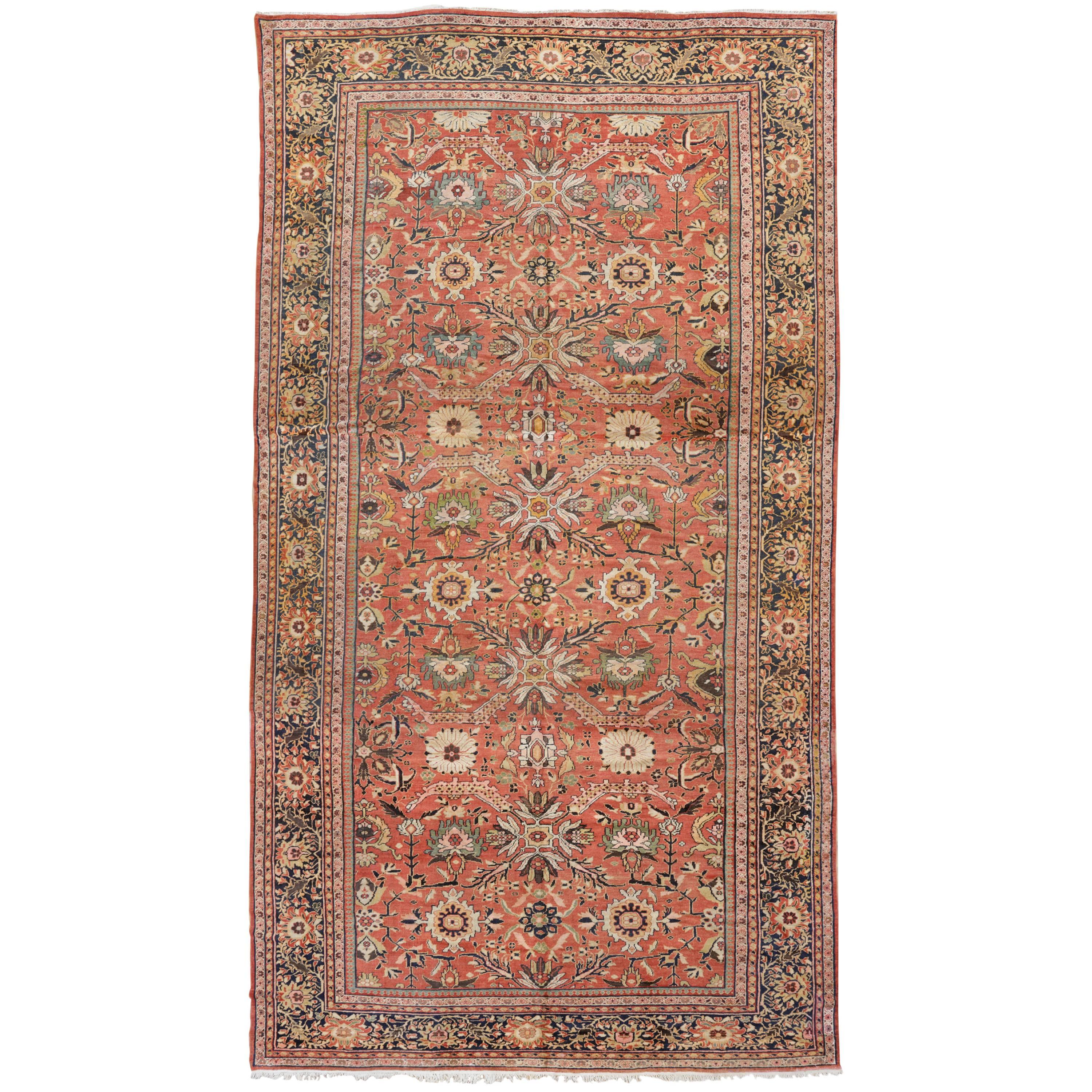 Antique Persian Sultanabad Carpet, Handmade Oriental Rug, Navy Blue, Terracotta