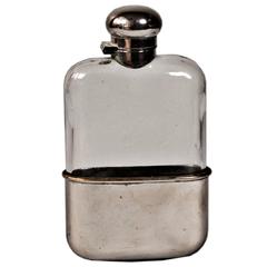 Used Silver Plated and Glass Hip Flask