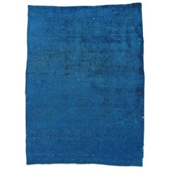 Antique Persian Tabriz Overdyed Rug, Decorative Blue Rug, Fine Persian Rug