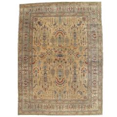 Antique Tabriz Persian Carpet, Handmade Oriental Rug, Gold, Ivory, Light Blue 6