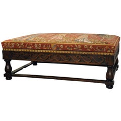 Antique Large 19th Century French Carved Walnut Ottoman with Aubusson Tapestry