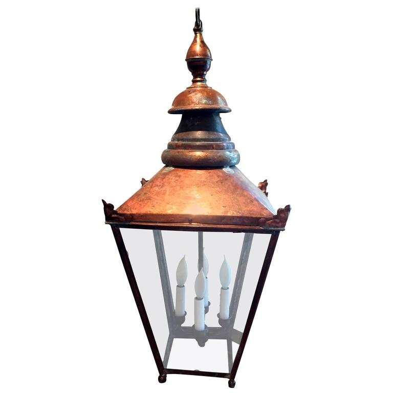 Large Electrified English Copper Street Lantern For Sale at 1stdibs