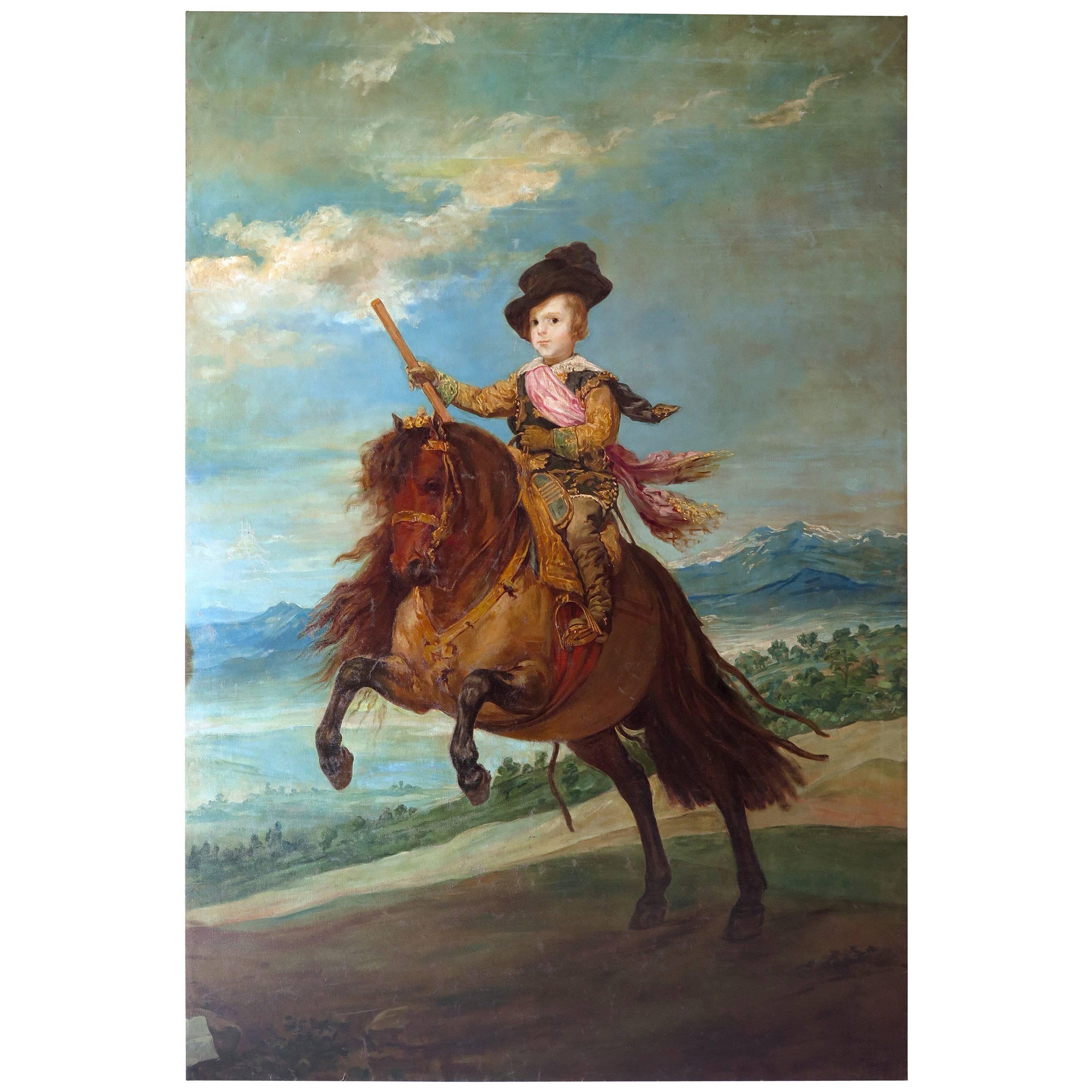 "Prince Balthazar Carlos on Horseback" Painting after Velasquez, Spain 1915 For Sale