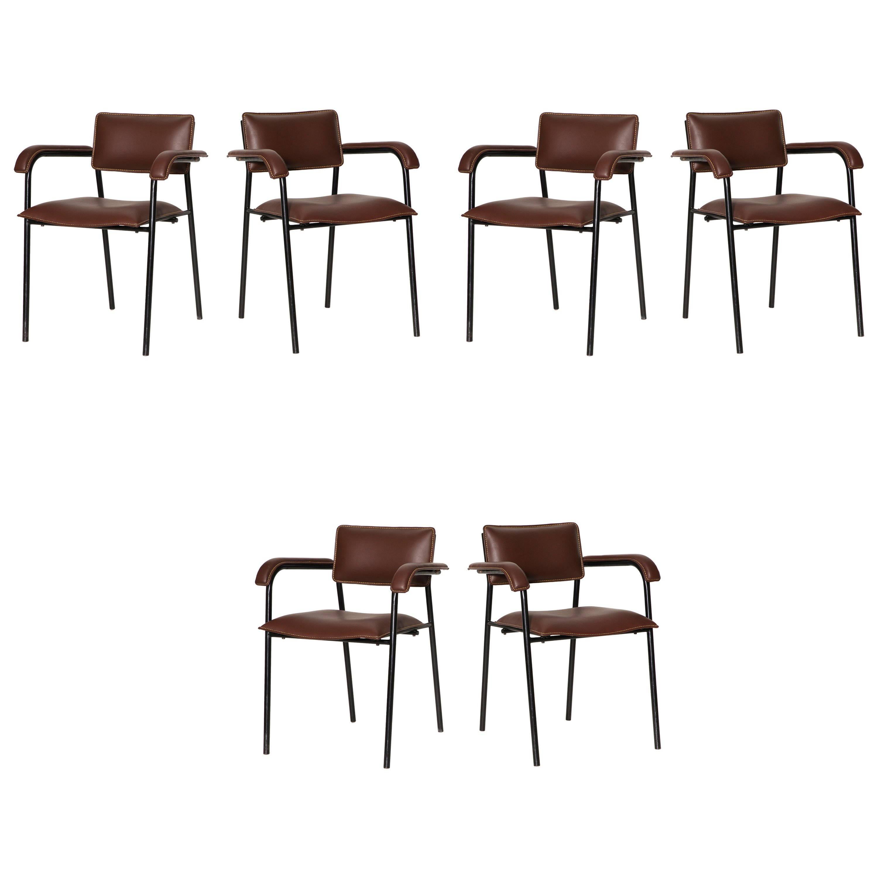Jacques Quinet, Set of Six Dining Armchairs, France, C. 1960