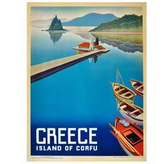 Original Retro 1954 Travel Poster Advertising, the Island of Corfu in Greece