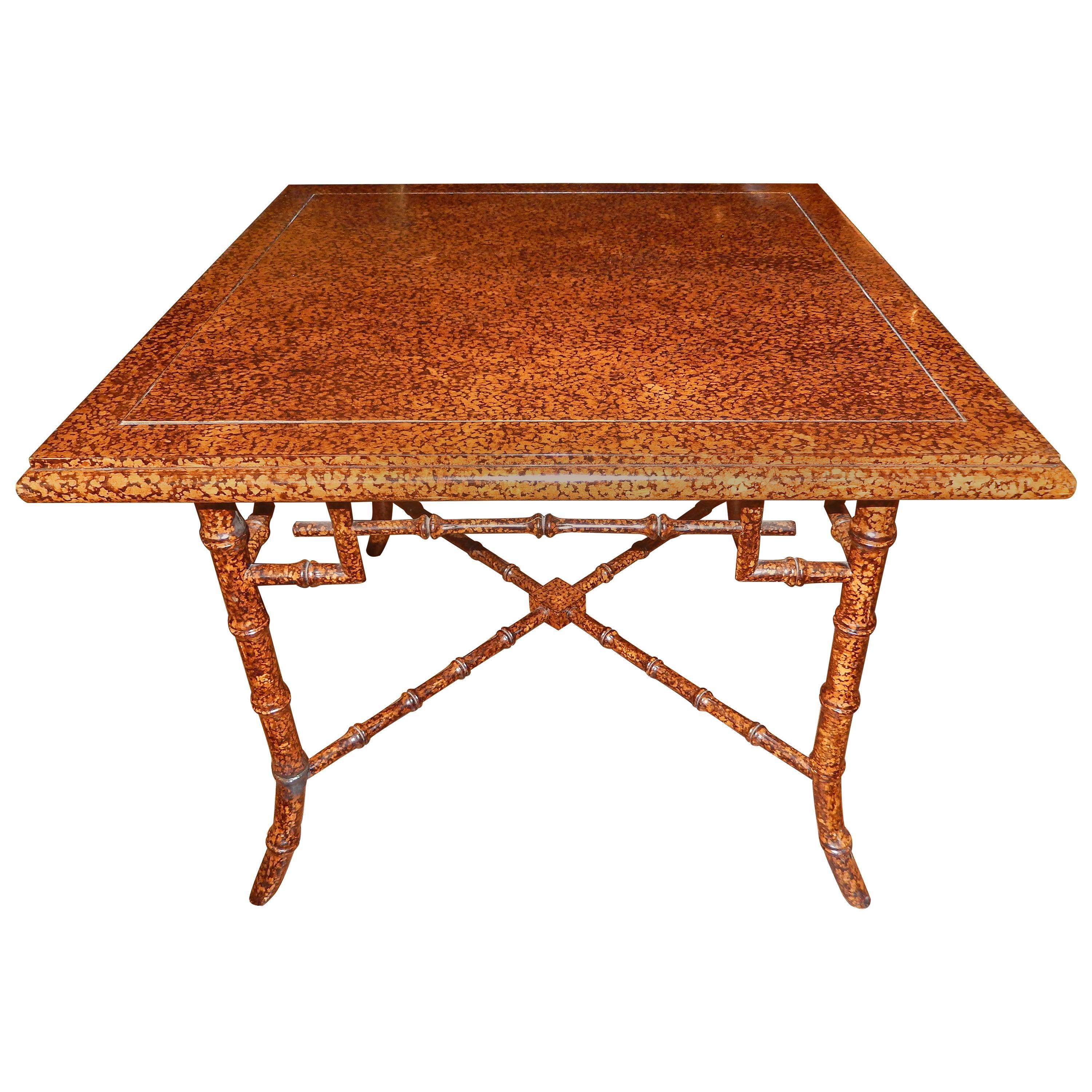 Anglo Indian  Faux Finished Tortoise Shell and Bamboo Table