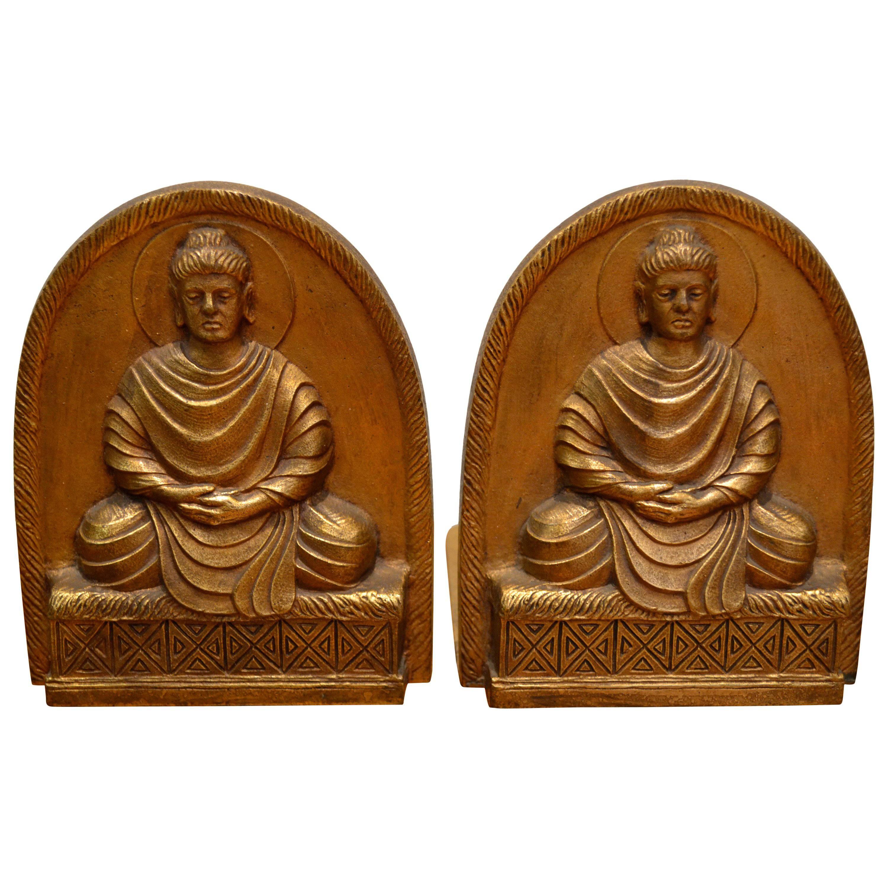 Pair of Early 20th Century Tiffany Studios Cast Bronze Buddha Bookends
