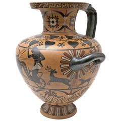 Large Hand-Painted Greek or Egyptian Revival Terracotta Vase with Handles