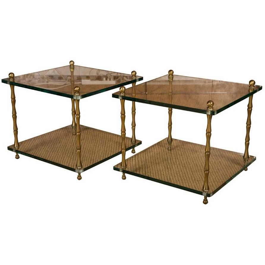 American Glass and Brass Faux Bamboo Occasional Tables For Sale