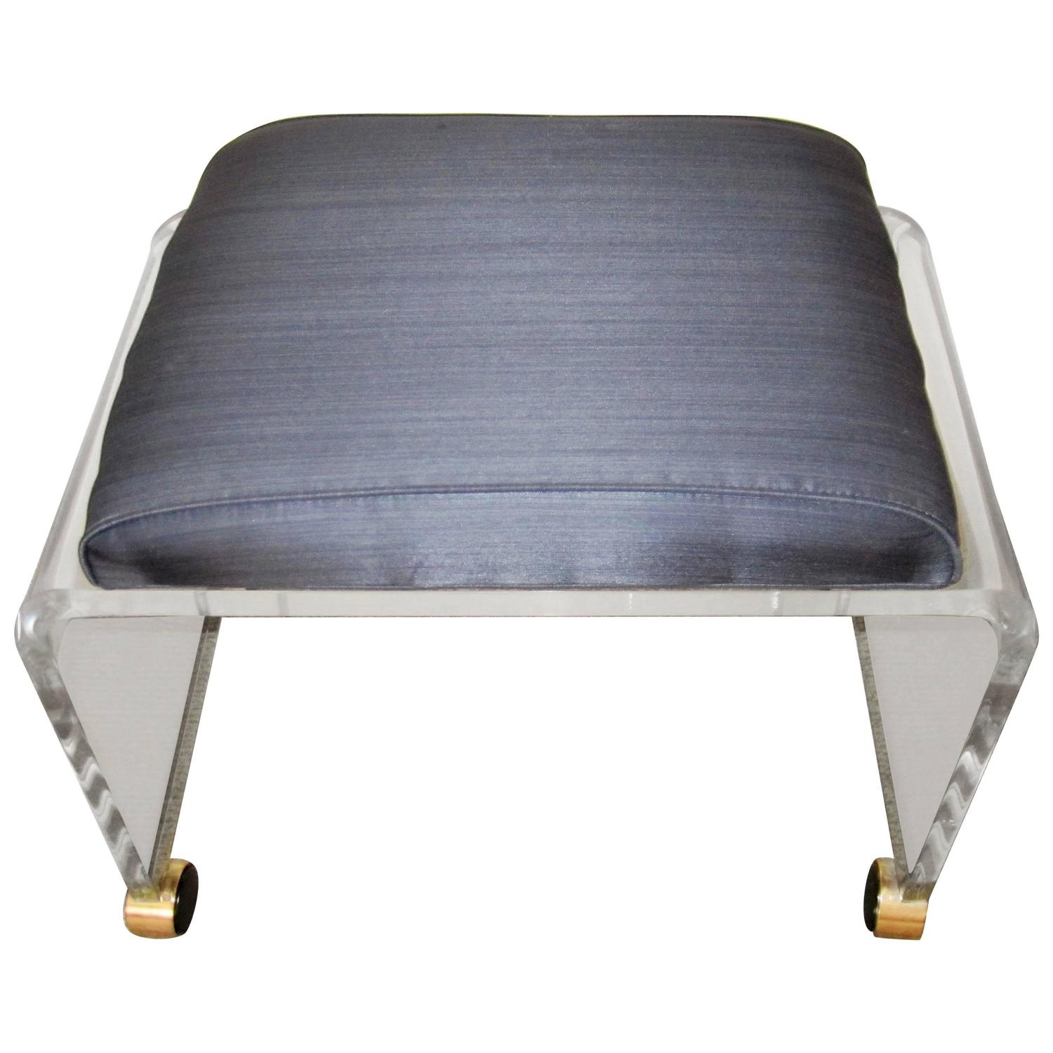 Lucite and Brass Vanity Bench with Upholstered Cushion at 1stdibs